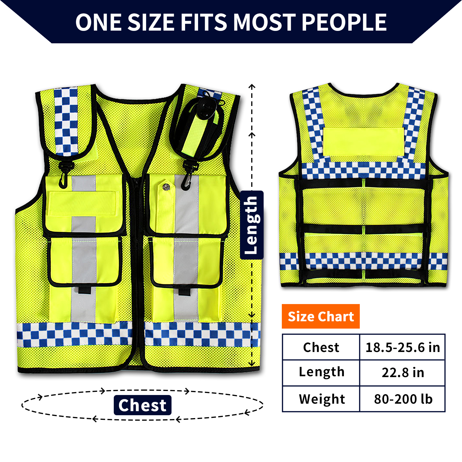 Police Reflective Vest High Visibility Reflective Bonded Multiple Pockets Vest Mens Mesh Adjustable Safety Vest