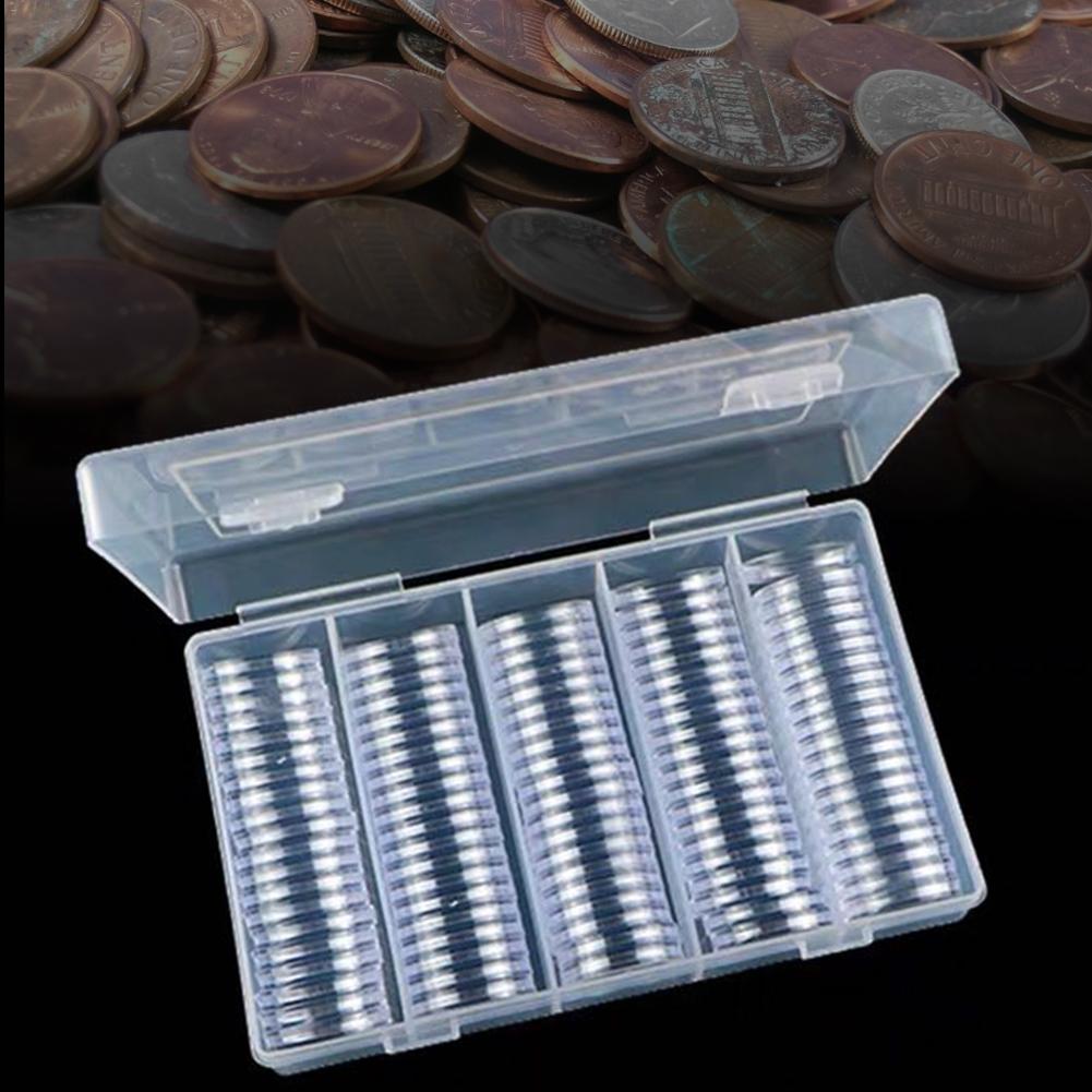 100PCS 25mm Plastic Coin Holder Capsules Container with Storage Organiz Box and Foam Gasket for Coin Collection Coin Display #D0