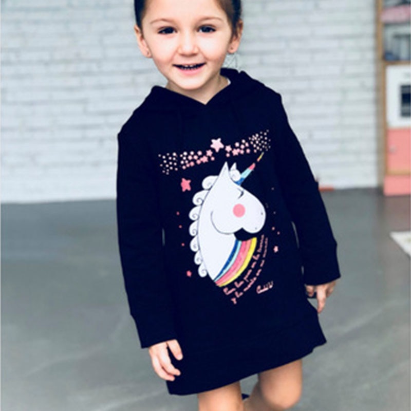 Unicorn print hettegenser kjole høst vinter langermet hettegenser mor datter familie sweatshirts familie matchende klær