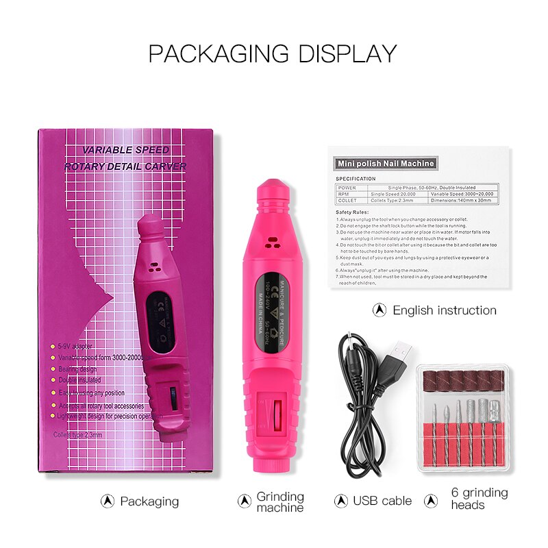 Elektrische nagelboormachine, draagbare usb-oplaadbare nagelboorset, penvormige nagelverzorging voor vingers en tenen.