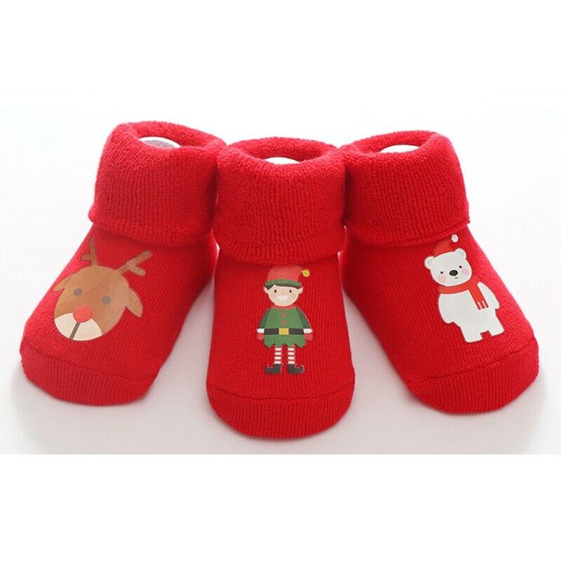 Baby Spullen Baby Meisje Jongen Anti-slip Warme Zachte Sokken Baby Cartoon Peuter Sokken Xmas 3 stks/set