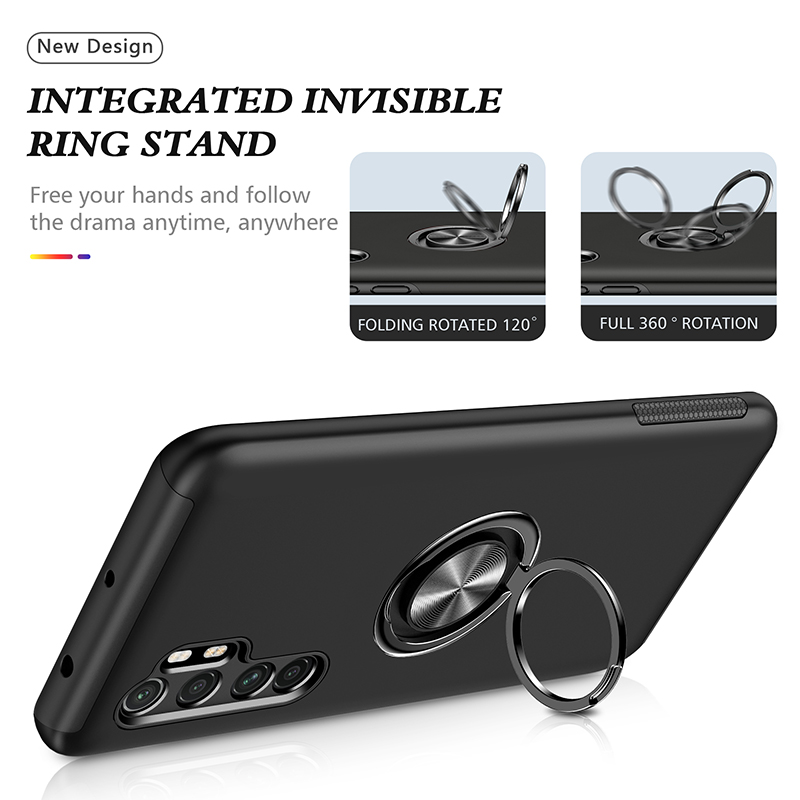 Coque blindée antichoc pour Xiaomi Mi Note 10 Lite, avec anneau métallique magnétique et support de protection arrière