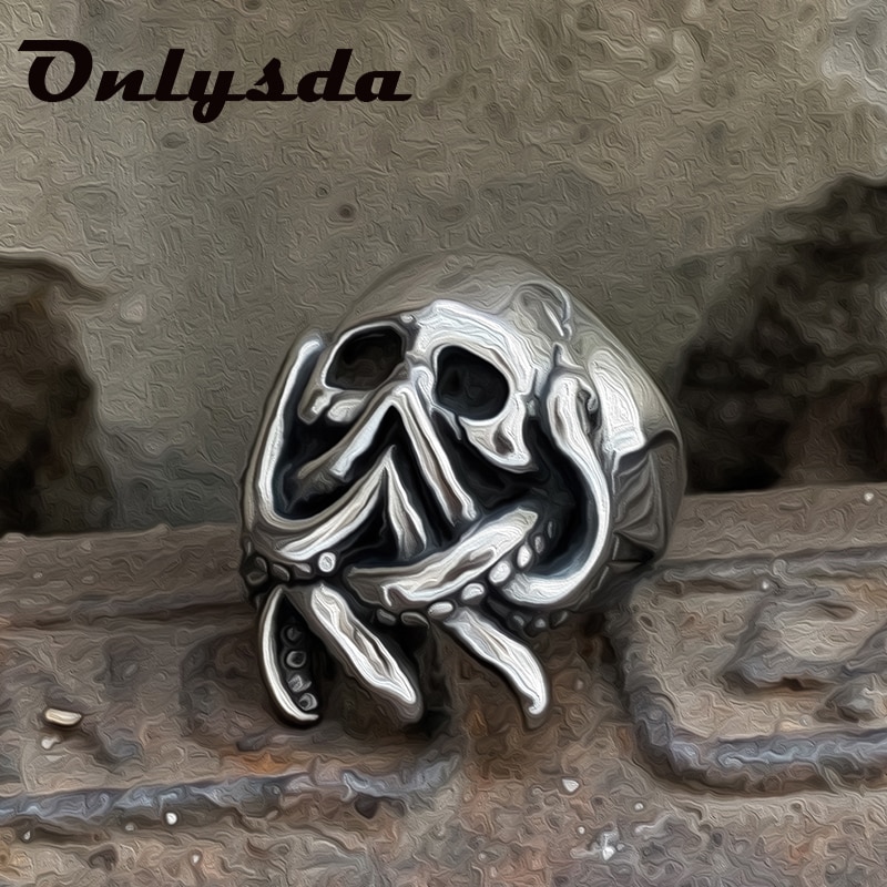 Onlysda Christmas Charm Halloween Octopus Skull Punk Stainless Steel Seaman Rings Men Anel Puck Jewelry for Sailor: 12 / OSR542