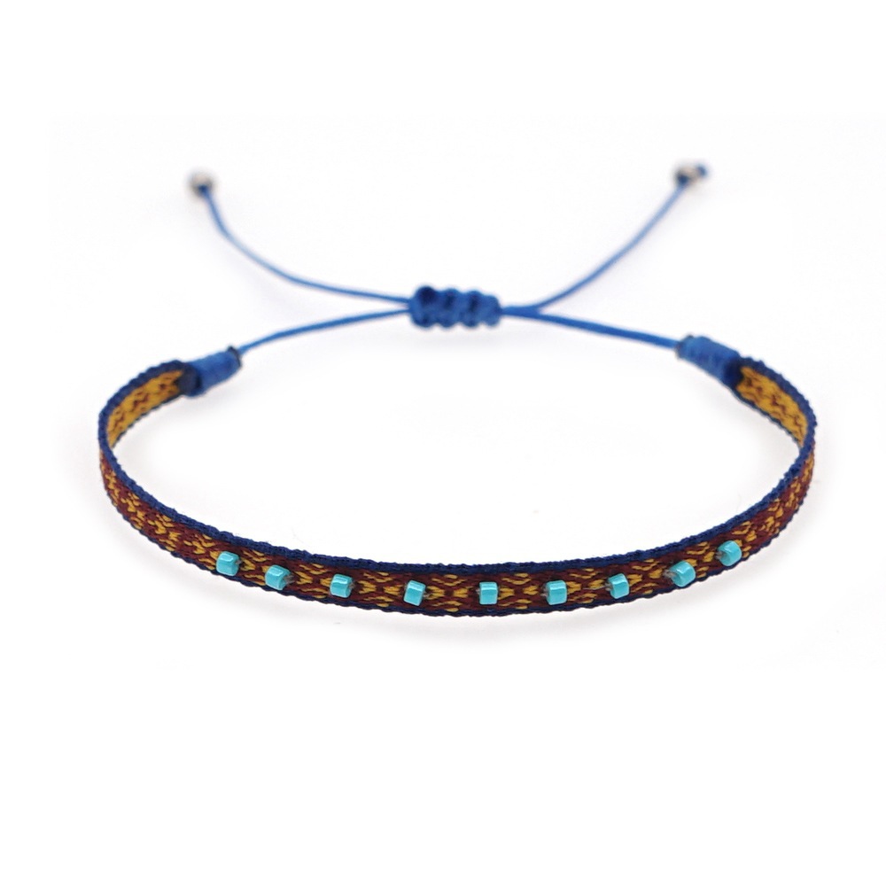 KKBEAD Colombia pulsera joyería tela cinta Pulseras de tela para mujer Pulseras tejidas hechas a mano: Chapado en zinc azul