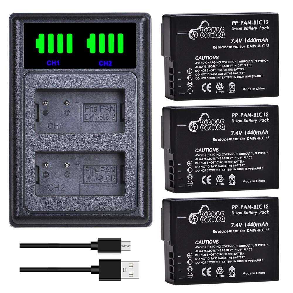 DMW-BLC12 BLC12E BLC12PP Dmw BLC12 Batterij Oplader Kits Voor Panasonic Lumix DMC-FZ200, FZ300, FZ1000, FZ2500, g5, G6, G7, GX8.: Charger and 3Battery