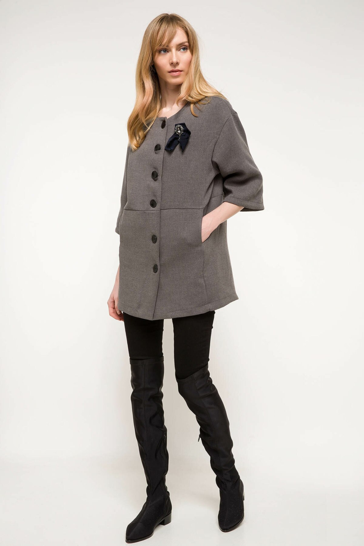 DeFacto femme couleur Pure bouton laine manteau demi manches décontracté manteau ample dame automne Winter-I6098AZ17WN-I6098AZ17WN