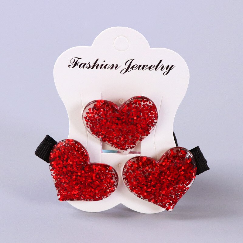 3 unids/set de diadema para niños, banda elástica para el cabello con corazón de amor acrílico, pinzas de seguridad para el cabello, bonito para niñas, accesorios para el cabello para niños: Red