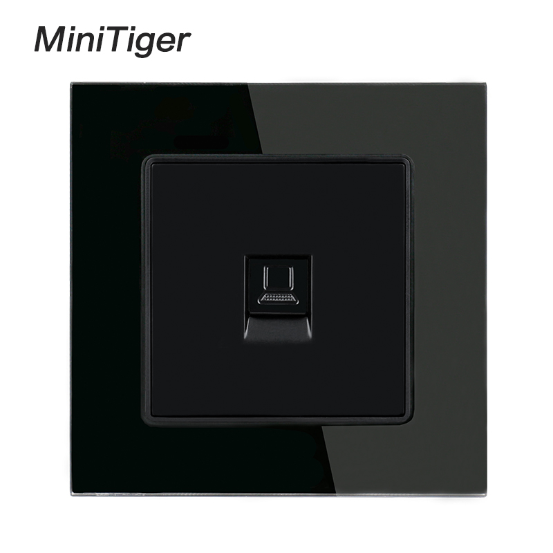 Minitiger Crystal Glass Panel 1 Gang RJ45 Internet Jack CAT6 Connector Computer Outlet Wall Data Socket