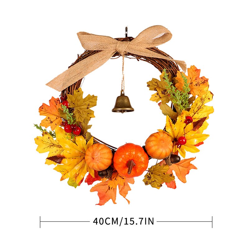 40Cm Thanksgiving Krans Herfst Kleur Guirlande Oogstfeest Bells Esdoornblad Pompoen Deur Hanger Kunstmatige Decoraties: 2