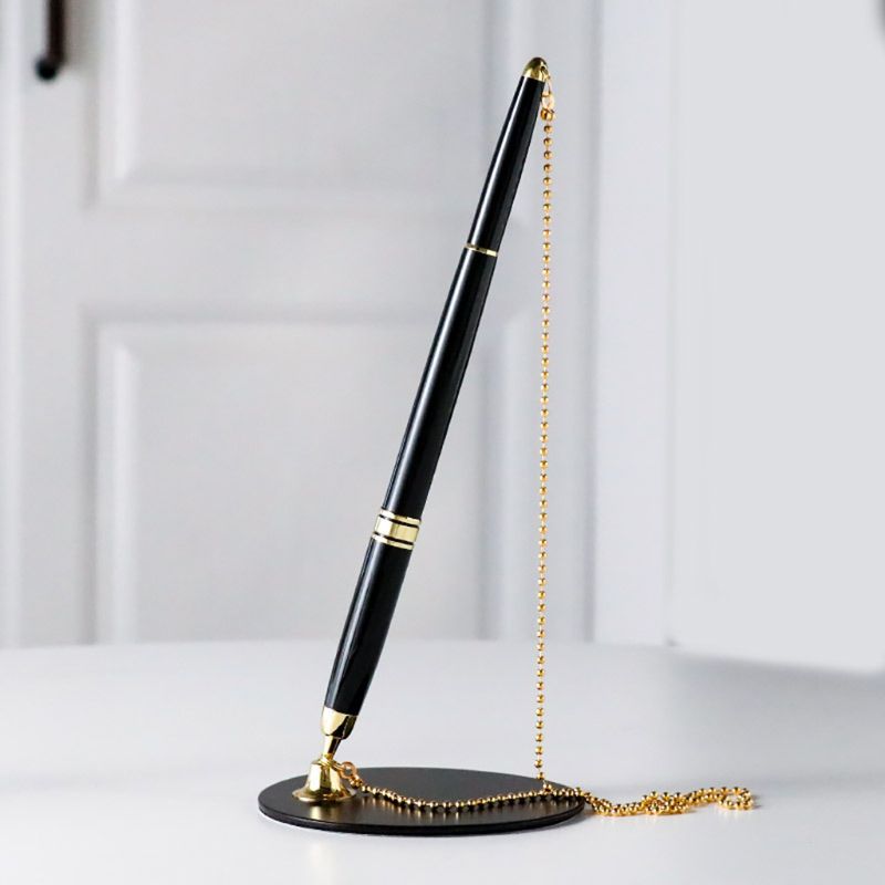 Classic Metal Ballpoint Pen Secure Chain Attached Base Stand Desk Office Counter Signature Pens Stationery 19QA