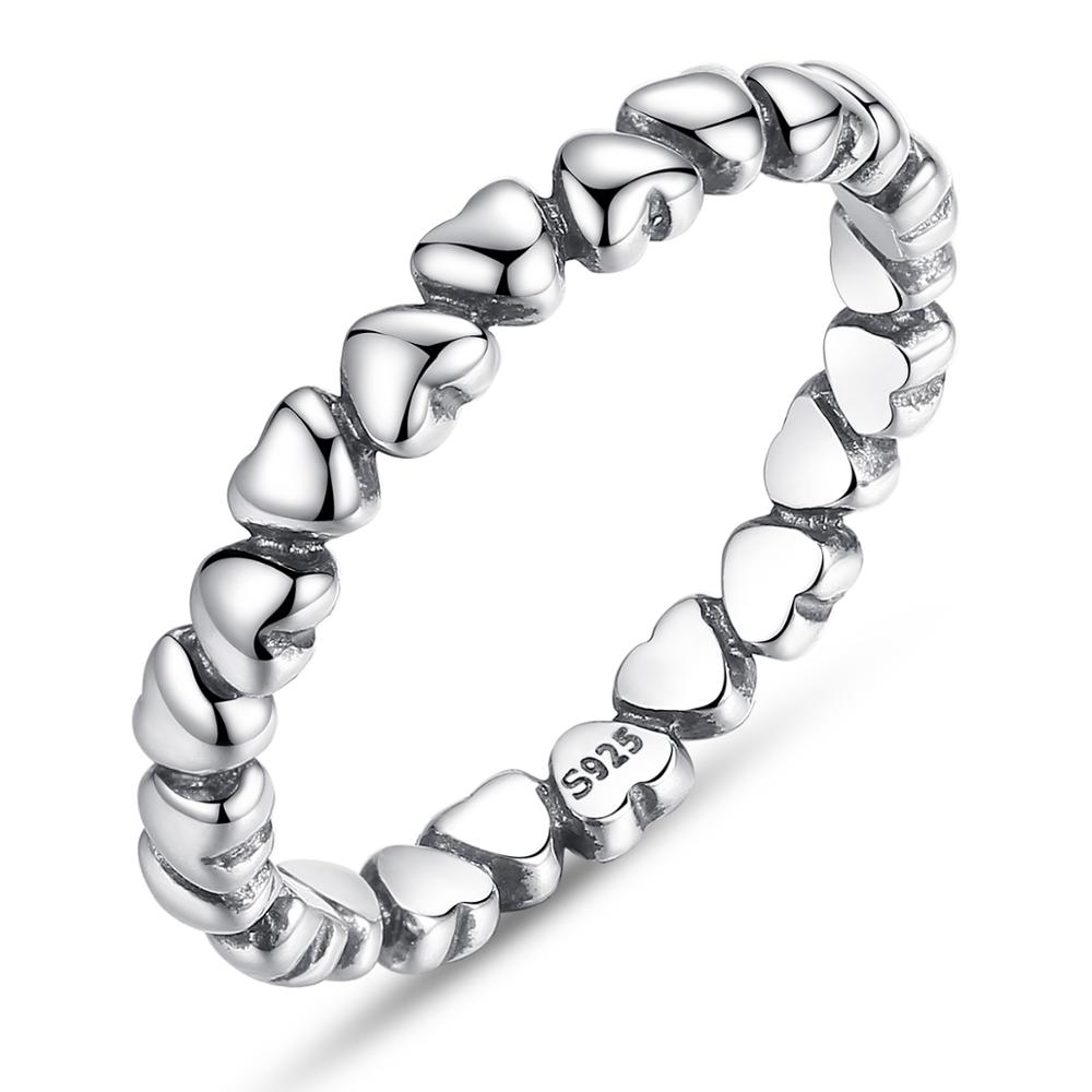 Bamoer 925 Sterling Silver Forever Love Heart Finger Ring Original Jewelry Stackable Bague Korean Jewelry PA7108: 8 / PA7108