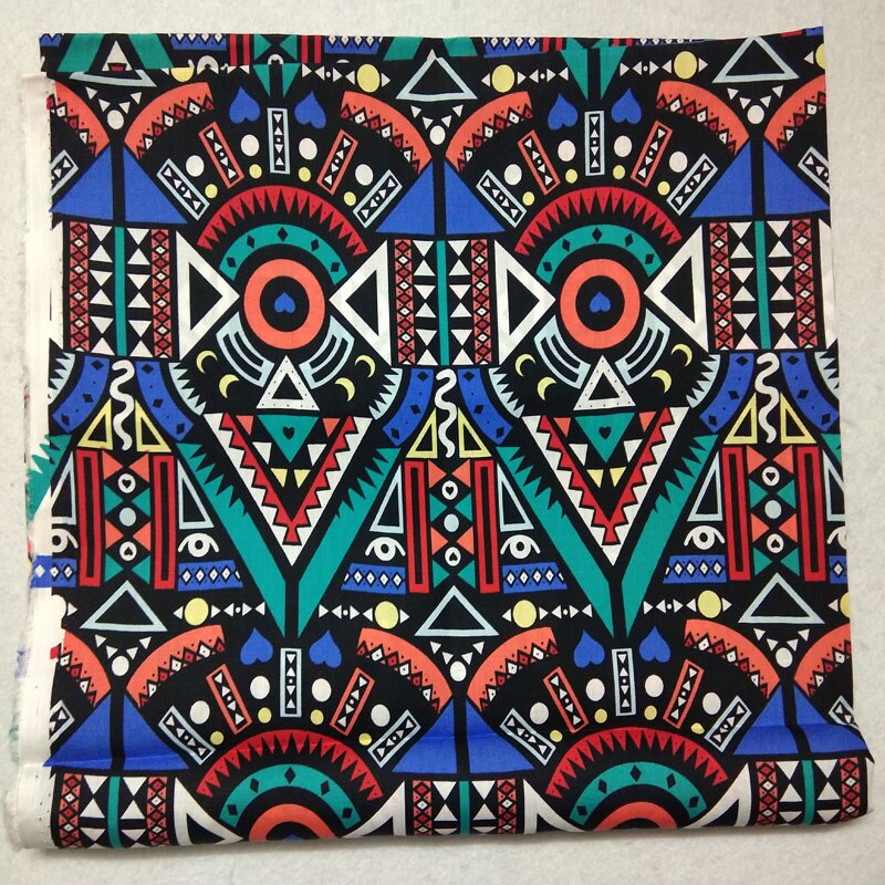 ViaPhil-tela estampada de tótem abstracto de estilo africano, tejido de tela de África de retales para vestido y decoración del hogar, 100% de algodón: blue