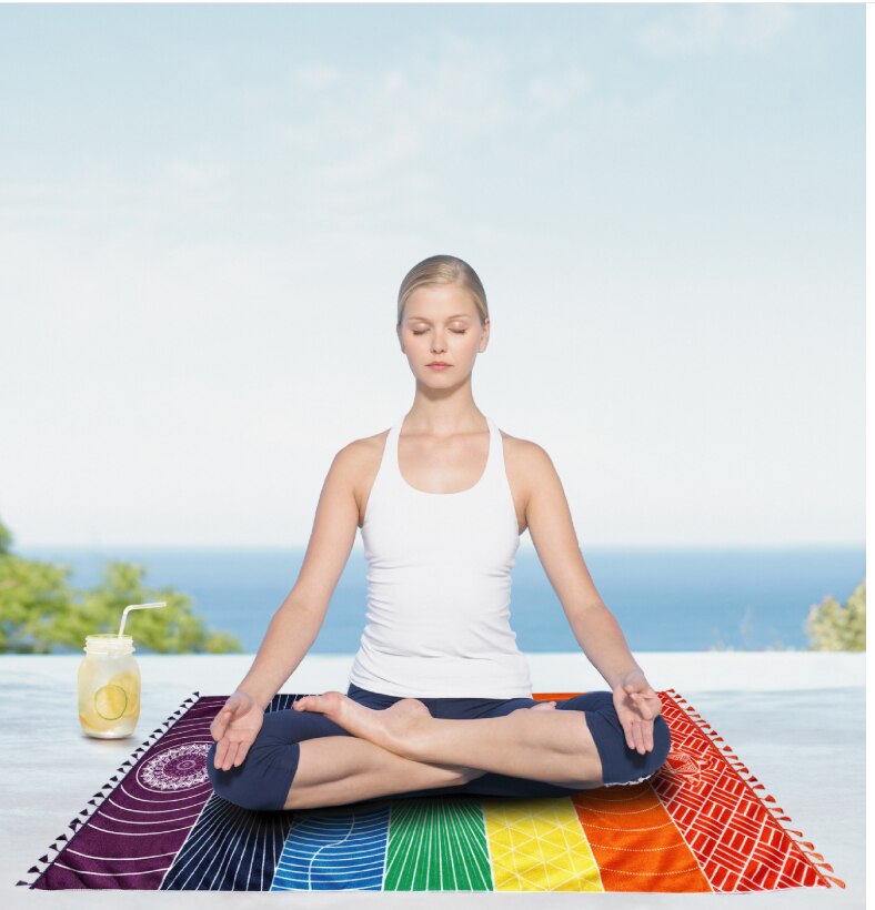 Mandala Meditatie Energie Regenboog 7 Chakra Tapijt Muur Opknoping Doek Bohemian Strand Mat Deken Yoga Shawl Mat Deken Douche