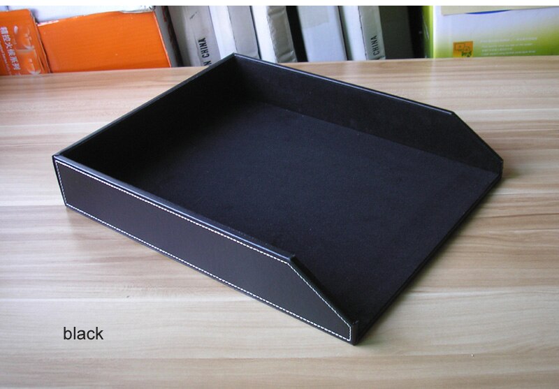 A4 læder træ kontorbord fil dokument bakke magasin papir boks beholder opbevaring organisator dokumenter bakke holder sort 225a