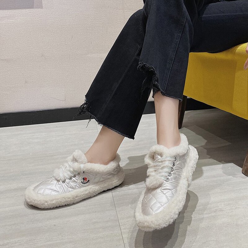 Vinterskor kvinnor matchande rund tå casual kvinnliga sneakers loafers päls dam höst modis moccasin cross