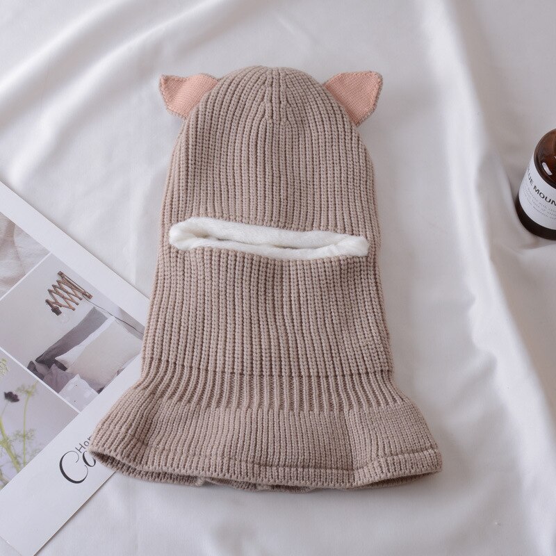 Winter baby muts sjaal jongen meisje gewricht muts peuter kinderen kind warme pompon ster muts gebreide nek plus fluwelen warmer 2-5: Hoedoren - grijs