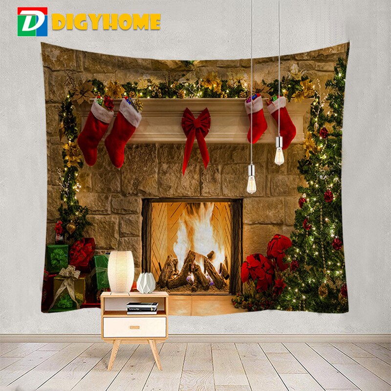 Tapisserie de noël Style de cheminée sentiment belle décoration de la maison Cool Polyester mince tenture murale tissu