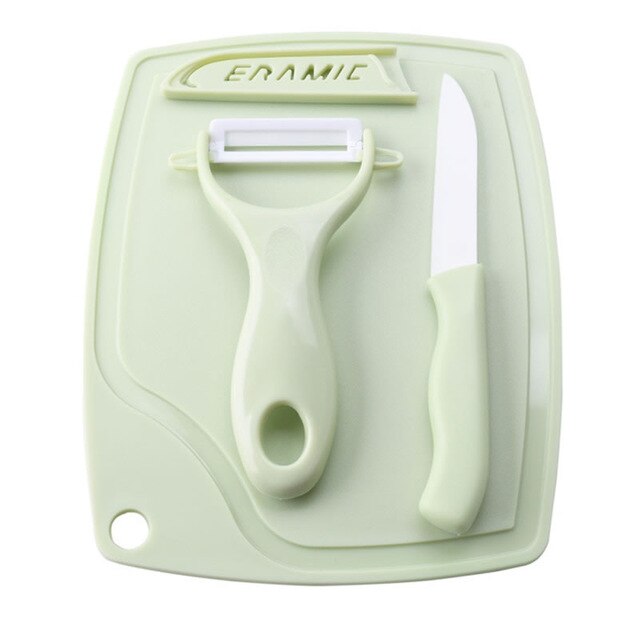 3Pcs Keramische Dunschiller Snijplank Fruit Mes Groente Snijmachine Fruit Mes Handig En Praktisch Keukengerei Set: green