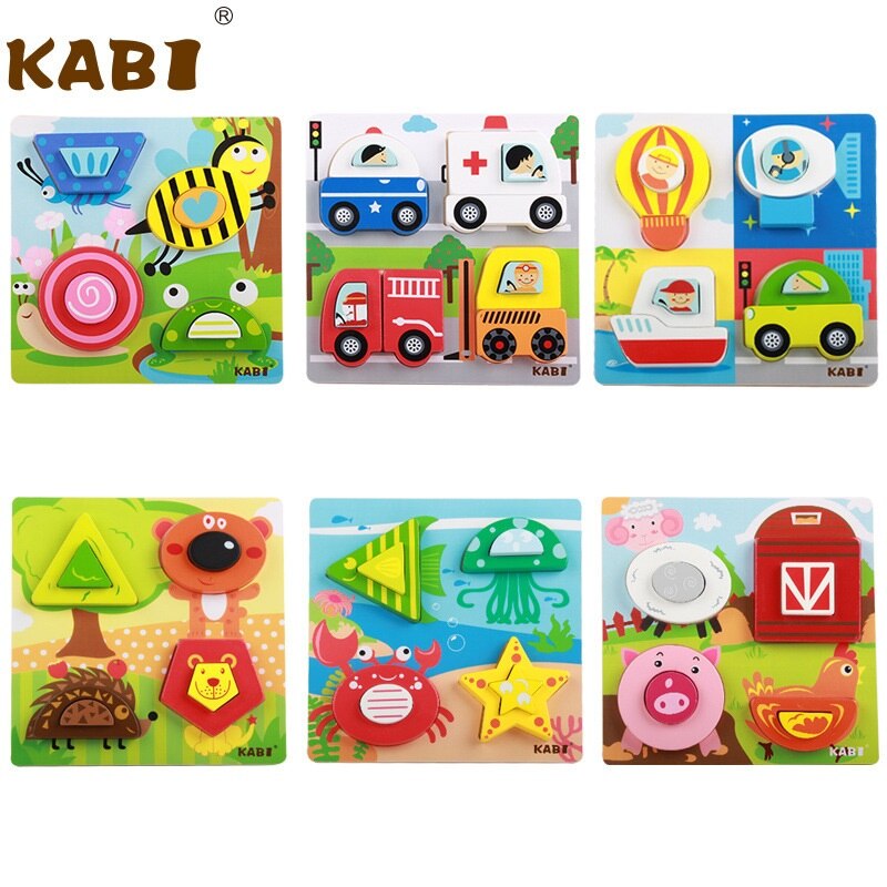 Dei bambini Del Fumetto di Tre-Dimensionale Scena puzzle Di Blocchi Di Costruzione di Legno Insetto Traffico Animali marino Scena Giocattoli Educativi