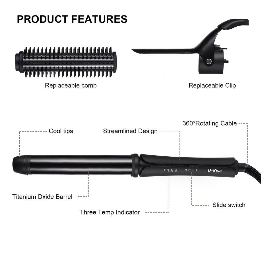 U-kiss brosse Interchangeable et pince Super dur titane enduit plaque chauffante double tension 3 en 1 ionique Styler cheveux bigoudi