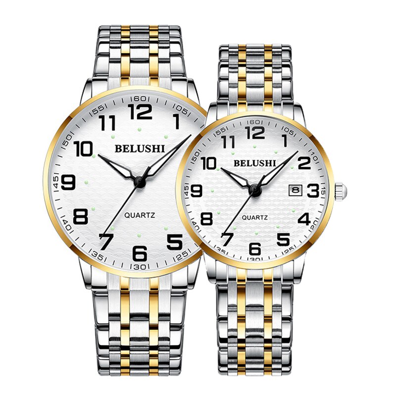 Paar Horloges Voor Moeder Vader Staal Waterdicht Grote Wijzerplaat Lichtgevende Datum Klok Mannelijke Hodinky Quartz Horloges Voor Liefhebbers
