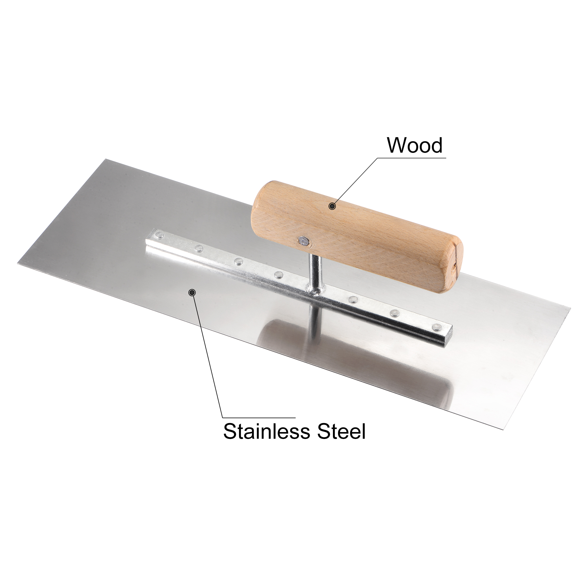 Uxcell – truelle à main pour maçonnerie, 12.6x4.3 pouces, pour cloisons sèches, outil de construction de finition du béton, lame en acier inoxydable avec manche en bois