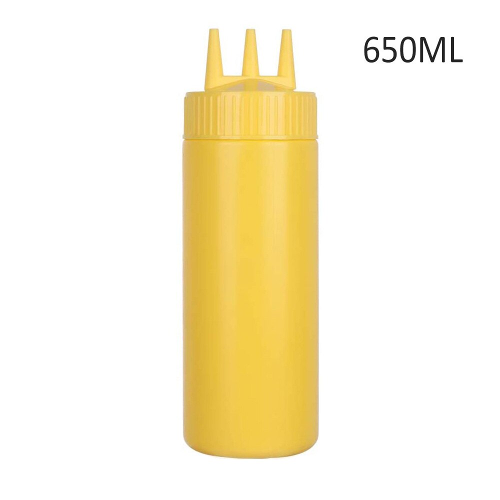 3 Hole Squeeze Bottle Plastic Oil Vinegar Bottles Condiment Dispenser Sauce Bottle Ketchup Salad Cruet Can Kitchen Gadgets: yellow 650ml