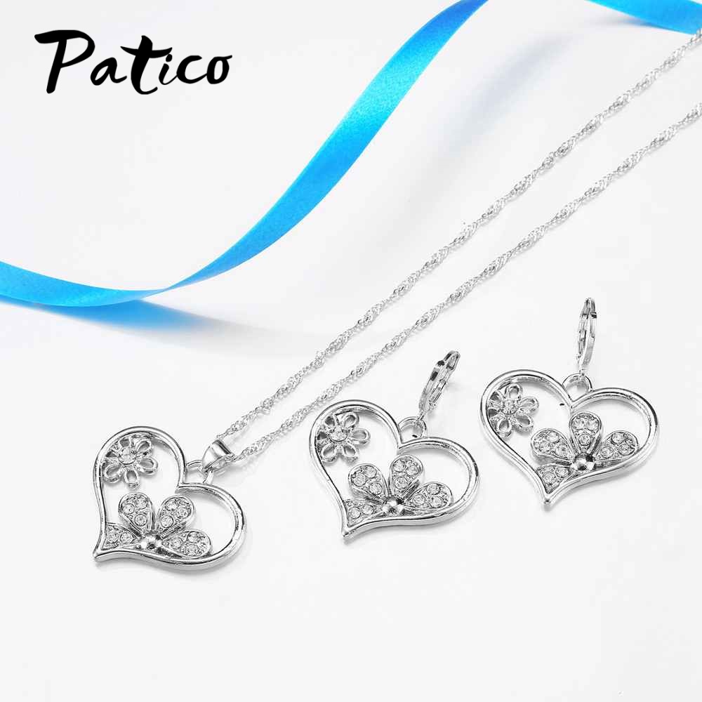 925 Sterling Zilver Oostenrijkse Crystal Sieraden Sets Zoete Hart Hanger Ketting Huggie Oorbellen Voor Vrouwen Wedding Party