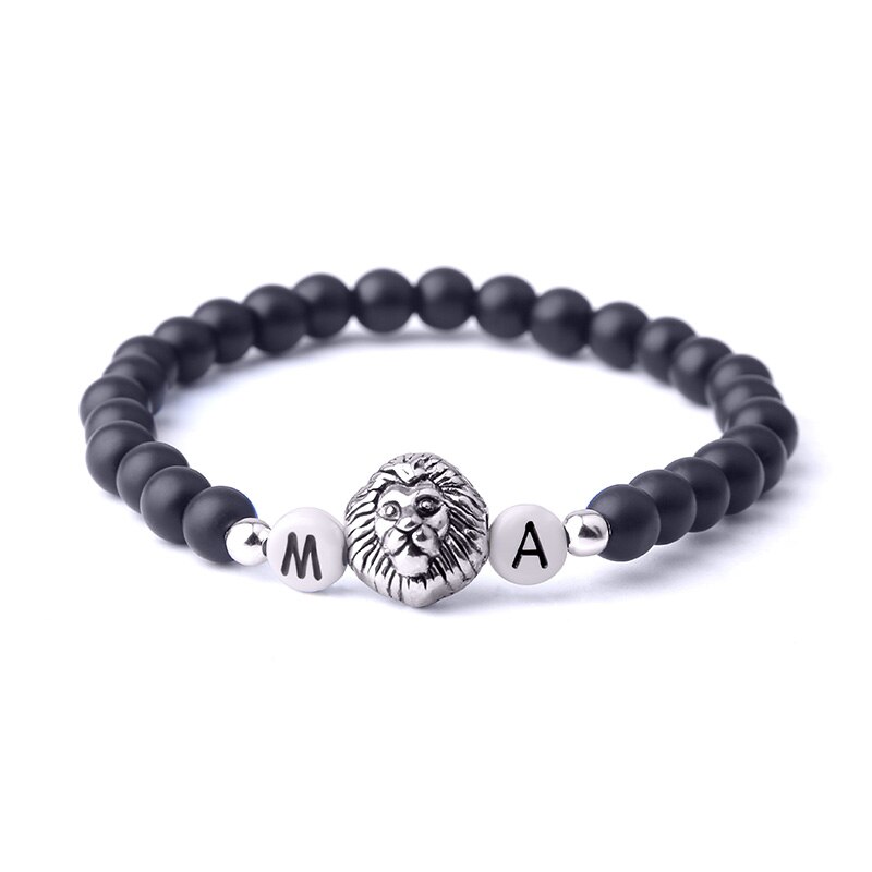 Par armbånd yin yang natursten sort onyx hvid turkis perler armbånd til kvinder mænd smykker pulseira feminin: Hvid-løve / 17cm