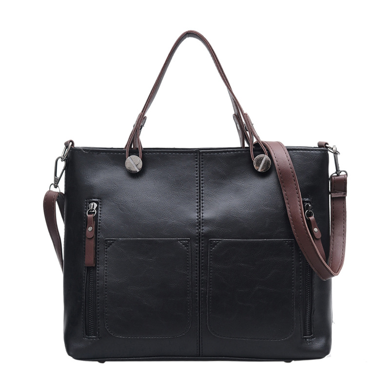 Mode messenger bags voor vrouwen vintage stijl PU lederen handtas dames grote capaciteit casual tote schoudertas vrouwelijke: Black