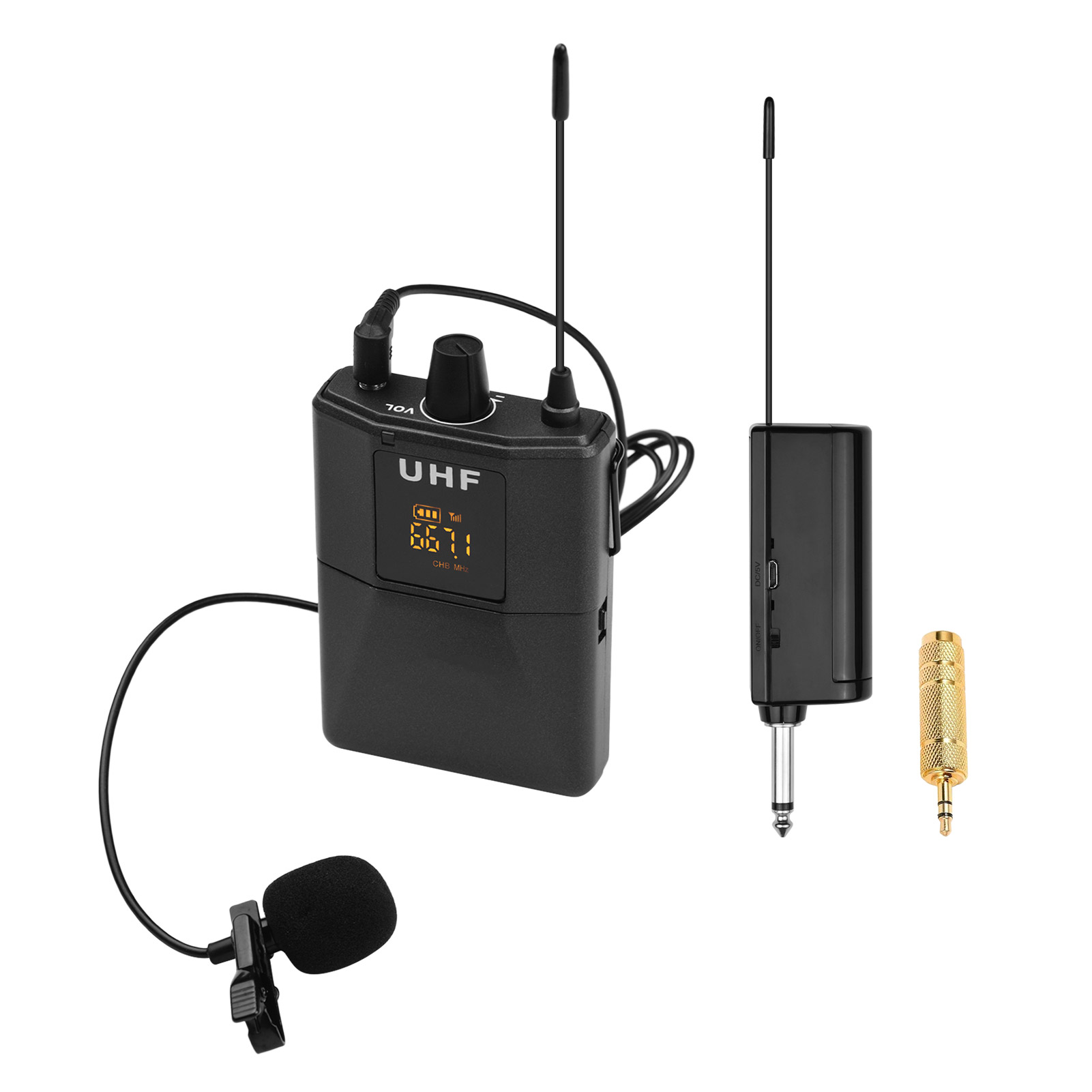 Sistema microfonico senza fili UHF con trasmettitore per microfono corpo-pacchetto e adattatore per ricevitore per miscelatore Audio per altoparlanti registrazione video: Type1 1TX e 1RX