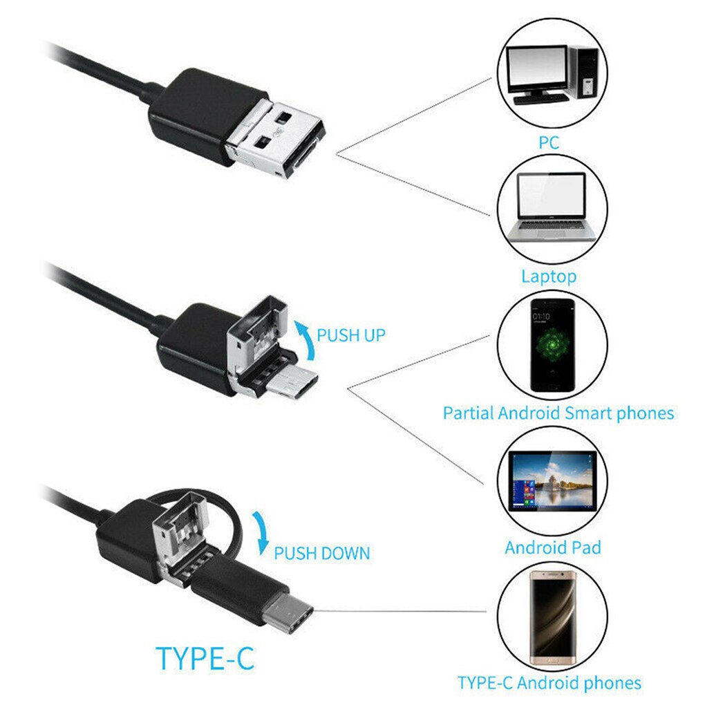 5.5mm Endoscope Camera Flexible IP67 Waterproof Micro USB Inspection Borescope Camera for Android PC Notebook 6LEDs Adjustable