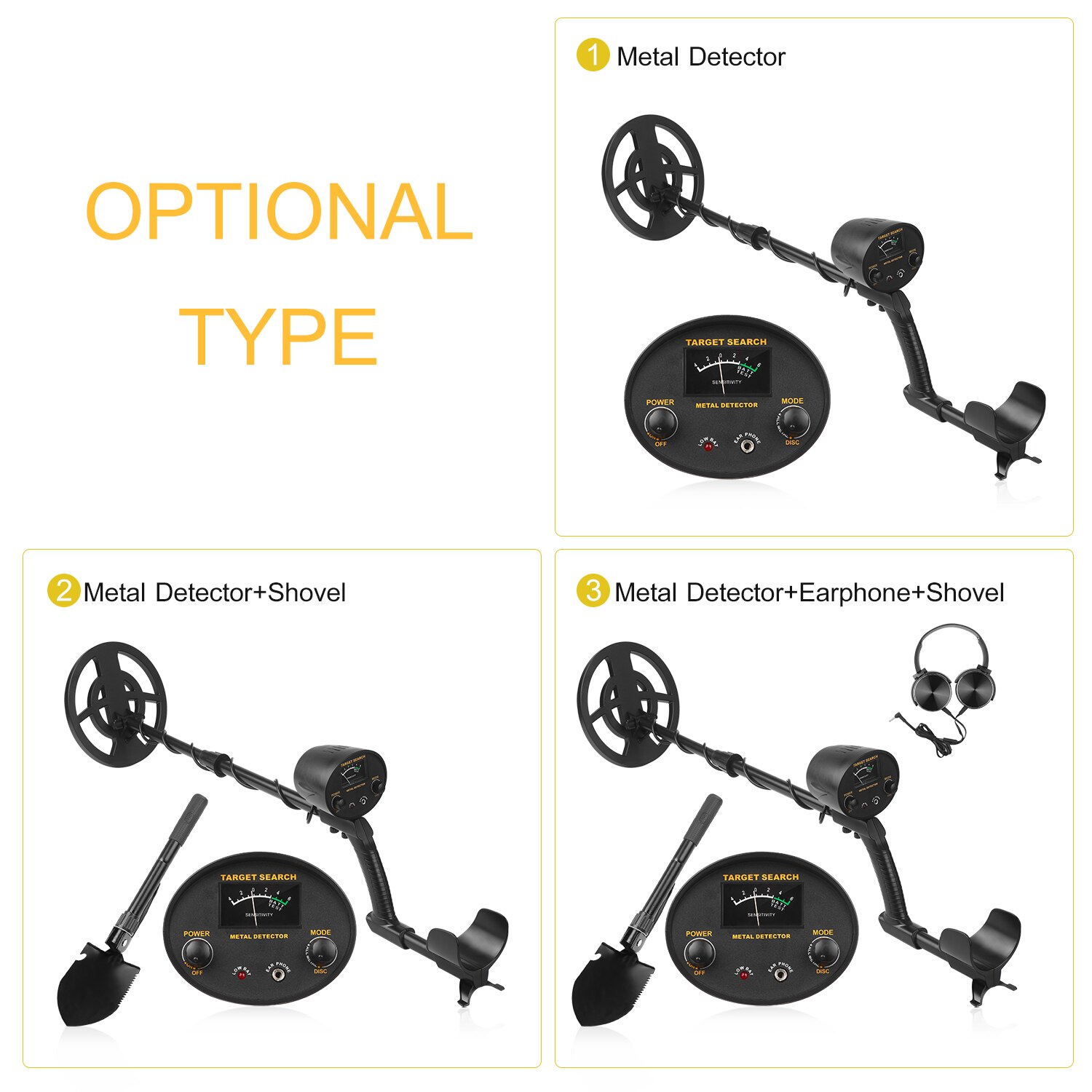 Metal Detector Dual Mode High-Accuracy Metal Finder w/ Waterproof Search Coil Adjustable Stem Treasure Gold depth metal detector