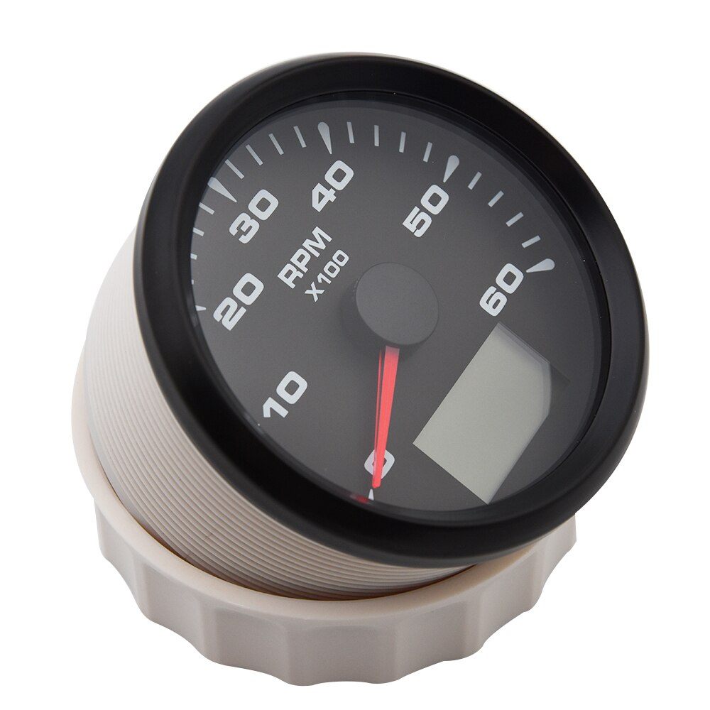 Digital 85mm båt varvräknare moto lcd timmätare 6000 varv / min mätare varvräknare för motorcykel marin bil varvräknare 9-32v varv / minut sensor