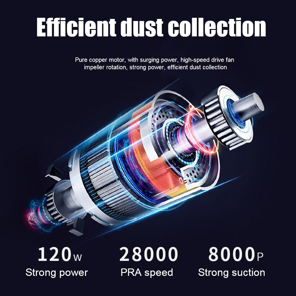 Portable Wireless Car Vacuum 120W Rechargeable 8000PA Powerful Cyclone Suction Portable Handheld Small Pet Hair Cleaning Vacuum