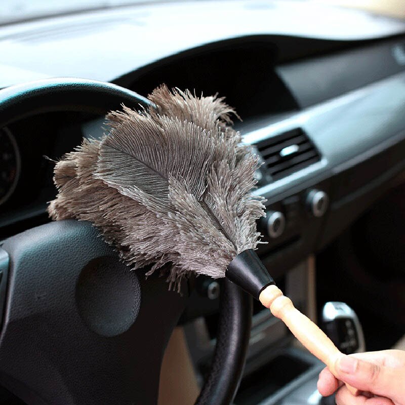 Feather Fur Brush Duster Dust Cleaning Tool Wooden Handle Anti-static Soft For Home CNT 66