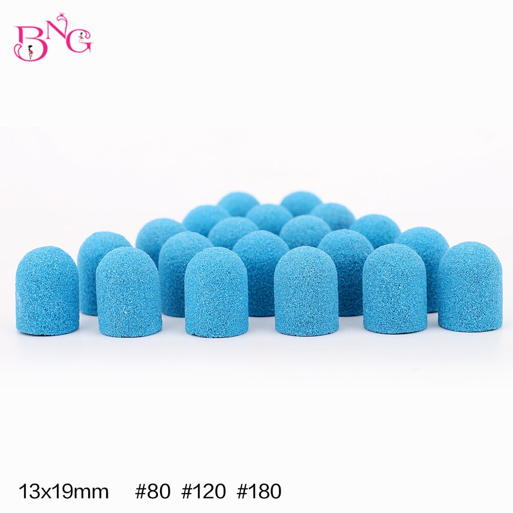 20 pièces 13*19mm bouchons de ponçage ongles perceuse bloc casquettes pédicure polissage sable ongles pied Art anneau d'outil pour perceuse à ongles électrique