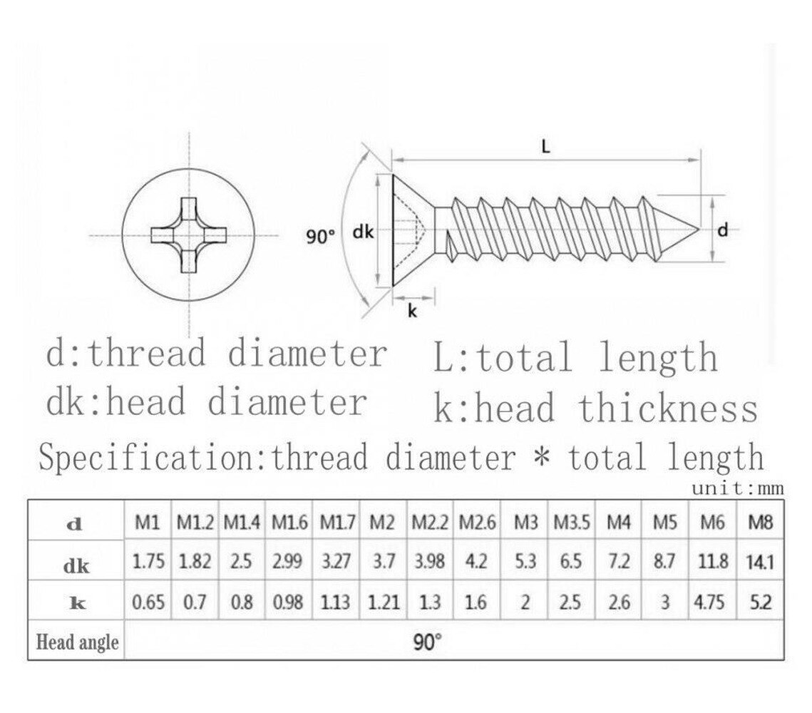 50PCS M3 M3.5 316 Stainless steel cross flat head / countersunk head tapping screws