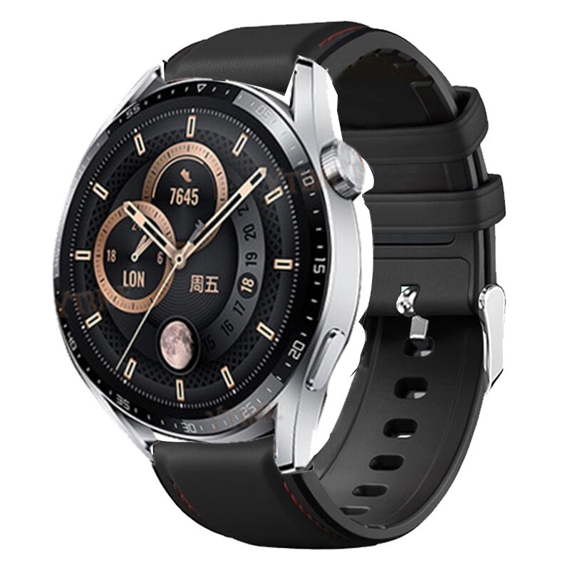 Silicone Leather Wrist Band For Huawei Watch GT 3 GT3 42mm 46mm Strap Bracelet Watch GT2 Pro/GT Runner 46mm 20mm 22mm Watchband: Coal Black / 25mm