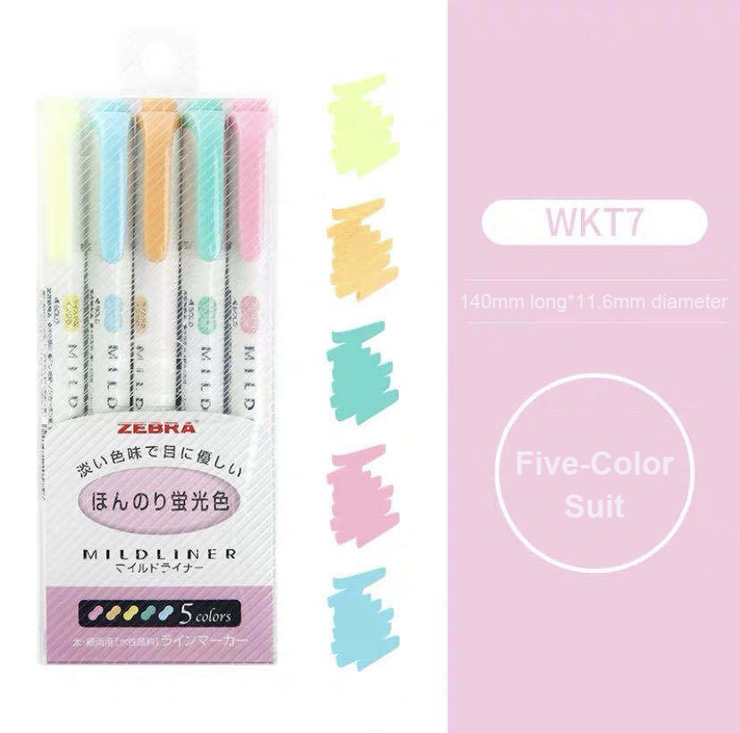 ZEBRA 5Pcs/Set Markers Highlighter Double Head Highlighter Liner Pen Cute Art Markers Japanese Art Stationery Supplies: Fluorescence Color