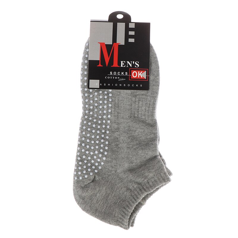 1pair Fitness Size 39-44 Men's Cotton Non-slip Yoga Socks With Grips Breathable Anti Skid Floor Socks For Pilates Gym Sock: Light grey