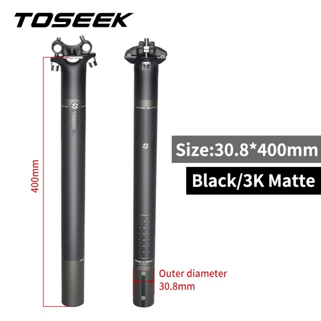 TOSEEK-sillín 100% de fibra de carbón mate 3K, superligera, Piezas para sillín de bicicleta de montaña o carretera, 27,2/30,8/31,6x350/400 MM: matte 30.8-400mm