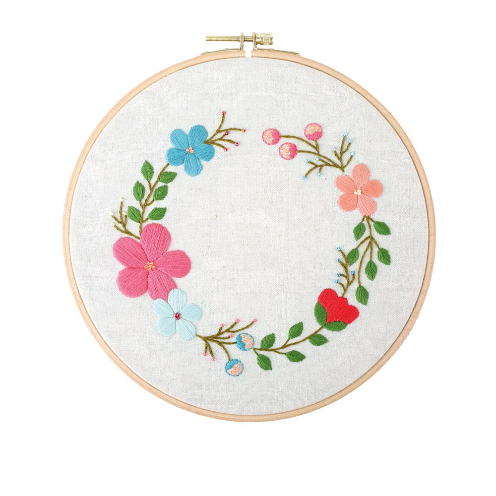 Blomstermønster nemt gør-det-selv-broderisæt til begyndere håndlavet håndarbejde korssting syning vægkunst maleri boligindretning: G / 20cm retro bøjlesæt