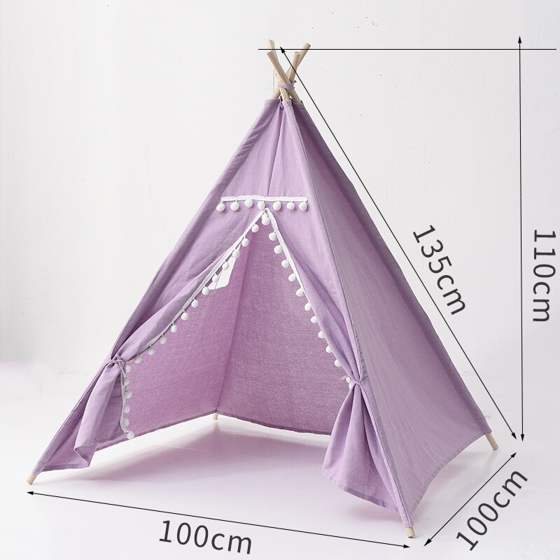 1.3M Portable Children&#39;s Tent Tipi Indian Tents for Kids Large Baby Playhouse Outdoor Camping House Child Teepee Castle Carpet: GR0069-Purple