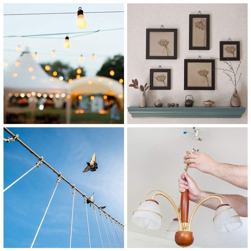 40PCS Wire Rope Cable Hooks Cord Hanging Kit With Turnbuckle Wire Tensioner For Wire Tent Railing Decking Plants Fence