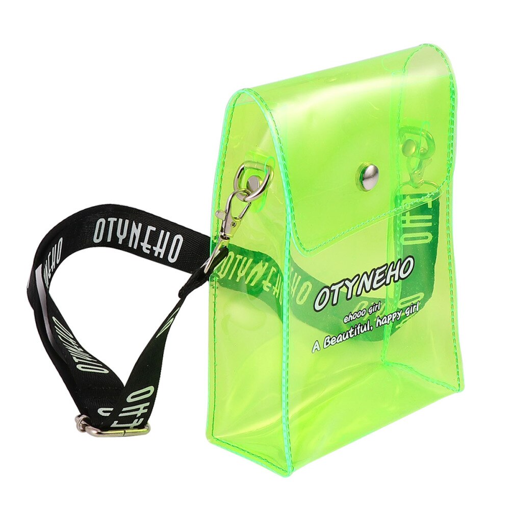 PVC Transparent Mini Cross-Body Mobile Phone Bag Colorful Jelly Bag for Women Lady Girl (Black): Fluorescent green
