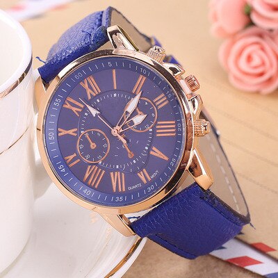 1PC Quartz Watch Leather Band Women Ladies Men Bracelet Wrist Watch Wristwatches Clock relogio feminino masculino: Blue