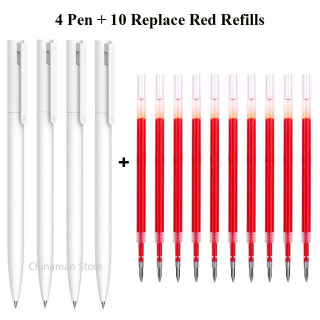 Original Xiaomi Mi Gel Pen 0.5mm Black Refill No Cap Bullet Pen Smooth Switzerland MIKRON Nib Japanese Ink OEM Blue Refills: 4pen 10red refills