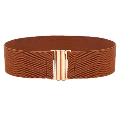 Cinturón de cuero de imitación ancho con hebilla de Color sólido para mujer, cinturón elástico para pantalones vaqueros: Marrón