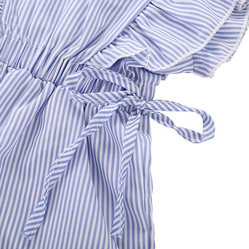 Di Estate di modo Del Bambino Delle Ragazze Dei Capretti Vestiti di Rosa Ricamato Blu A Righe Tute e Salopette Tute e Tute da Palestra Dei Bambini Senza Maniche Abbigliamento per 1-5 T.